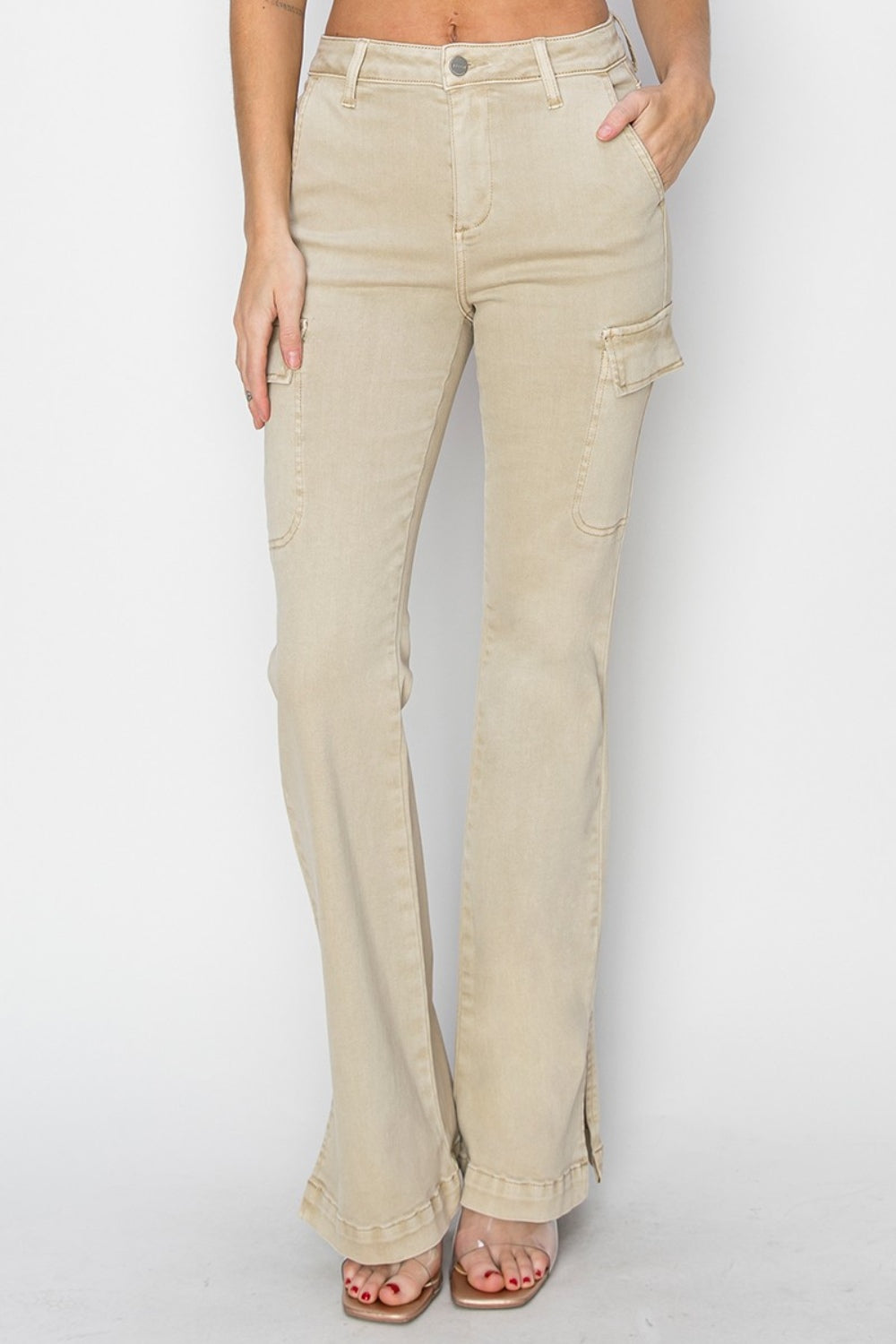 RISEN Full Size High Rise Side Slit Cargo Bootcut Jeans Bottoms Bottoms Clothing Pants RISEN Ship from USA Women Trendsi https://www.cyberehub.com