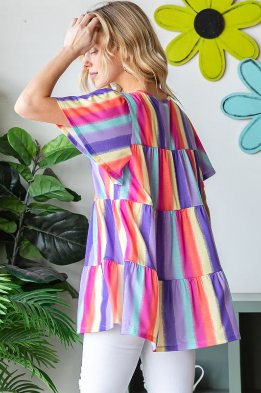 Heimish Full Size Short Sleeve Striped Tiered Top Apparel/Tops Heimish Ship from USA TikTok Tops Trendsi USPS Walmart Walmart Apparel Trendsi https://www.cyberehub.com