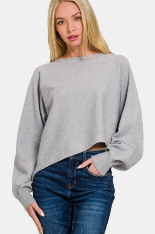 Zenana Asymmetric Hem Long Sleeve Sweater Shirt Apparel Clothing Tops Ship from USA Shirts USA Women Zenana Trendsi https://www.cyberehub.com