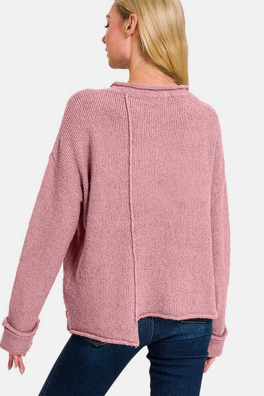 Zenana Asymmetric Hem Drop Shoulder Sweater Shirt Apparel Clothing Tops Ship from USA Shirts USA Women Zenana Trendsi https://www.cyberehub.com