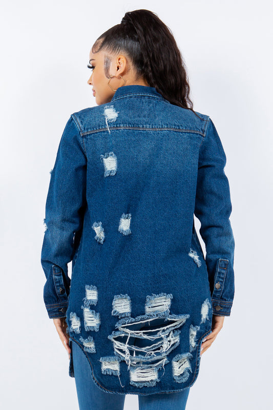 American Bazi Distressed Button Up Long Sleeve Denim Jacket Tops/Jackets/Sweaters American Bazi Clothing Tops Ship from USA TikTok Trendsi USPS Walmart Trendsi https://www.cyberehub.com