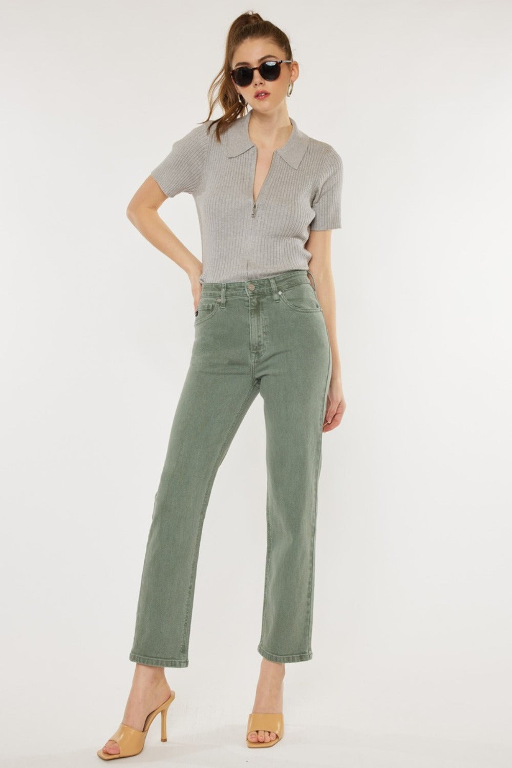 Kancan Ultra High Rise Straight Jeans Olive Bottoms Bottoms Clothing Kancan Pants Ship from USA Women Trendsi https://www.cyberehub.com