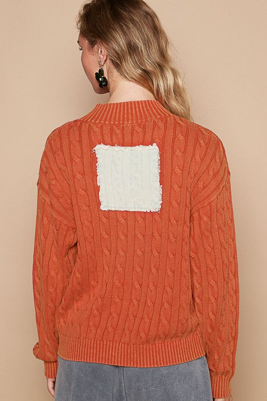 POL Cable-Knit Peace Patch Dropped Shoulder Sweater Tops/Jackets/Sweaters Clothing Tops POL Ship from USA TikTok Trendsi USPS Walmart Trendsi https://www.cyberehub.com