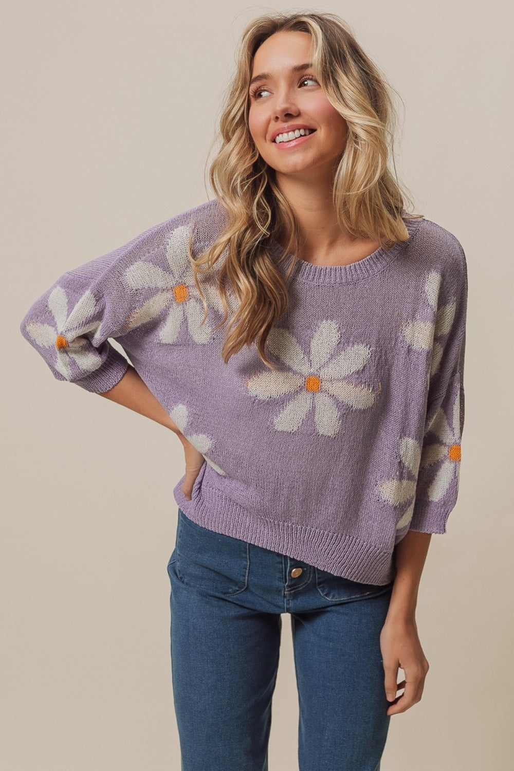 BiBi Floral Pattern Slit Sweater Shirt Apparel BiBi Clothing Tops Ship from USA Shirts USA Women Trendsi https://www.cyberehub.com