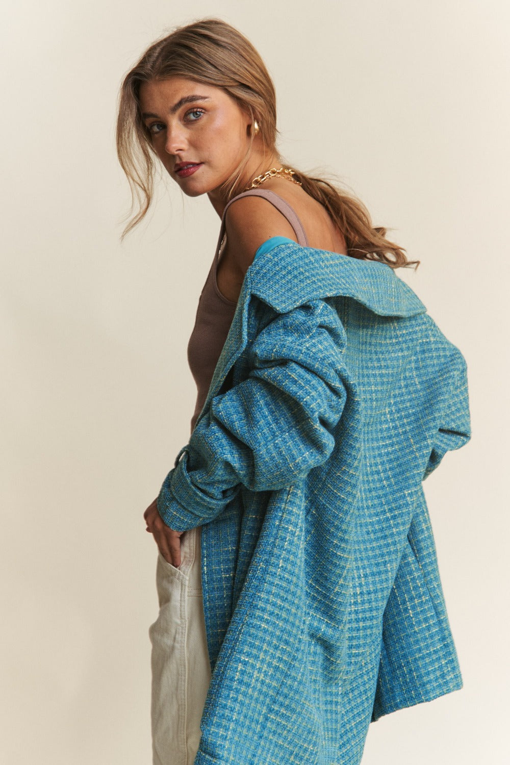 J.NNA Tweed Double-Breasted Long Sleeve Coat Shirt Apparel Clothing Tops J.NNA Ship from USA Shirts USA Women Trendsi https://www.cyberehub.com