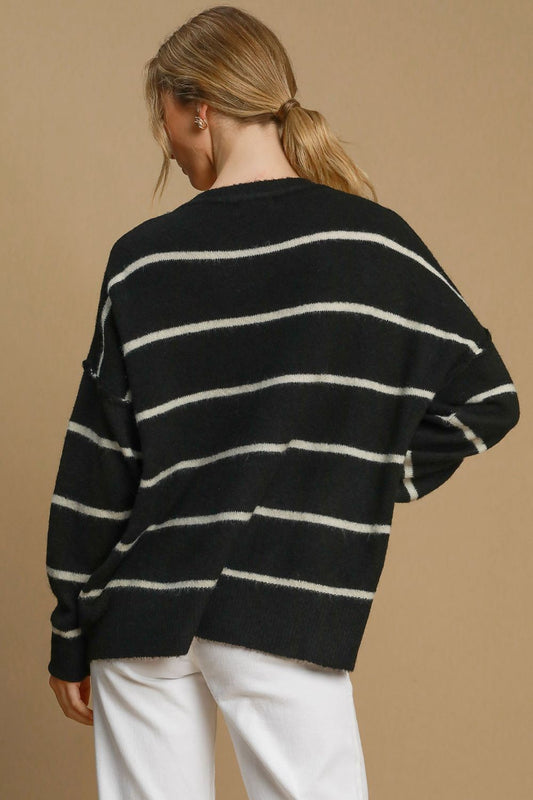 Umgee Wool Blend Striped Round Neck Sweater Tops/Jackets/Sweaters Clothing Tops Ship from USA TikTok Trendsi Umgee USA USPS Walmart Trendsi https://www.cyberehub.com