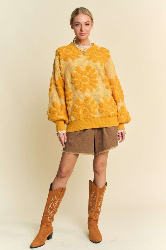 Davi & Dani Flower Texture Round Neck Dropped Shoulder Sweater Tops/Jackets/Sweaters Clothing Tops Davi & Dani Ship from USA TikTok Trendsi USPS Walmart Trendsi https://www.cyberehub.com