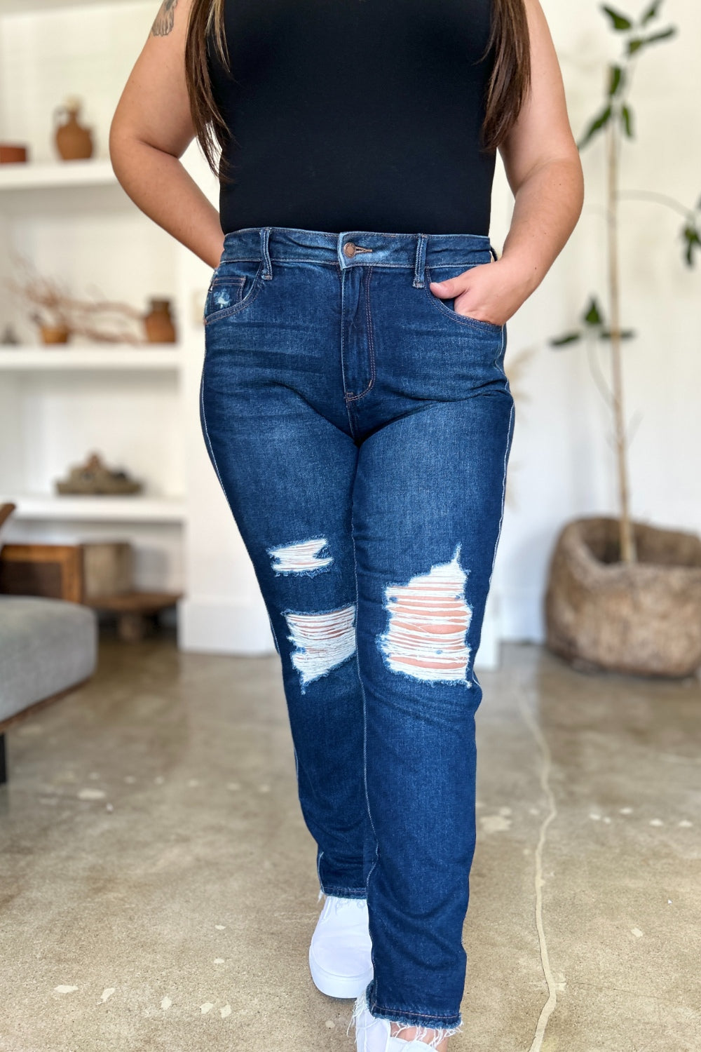 Judy Blue Full Size High Waist Rigid Magic Heavy Destroy Straight Jeans Bottoms Bottoms Clothing Judy Blue Pants Ship from USA Women Trendsi https://www.cyberehub.com
