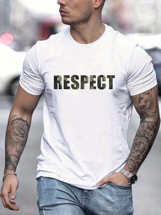 Letter RESPECT Pattern Printed Men's T-shirt, Patterned T-shirt Men's Summer Clothing, Men's Clothing Apparel/Shirt/Graphic Shirt SNULLO https://www.cyberehub.com