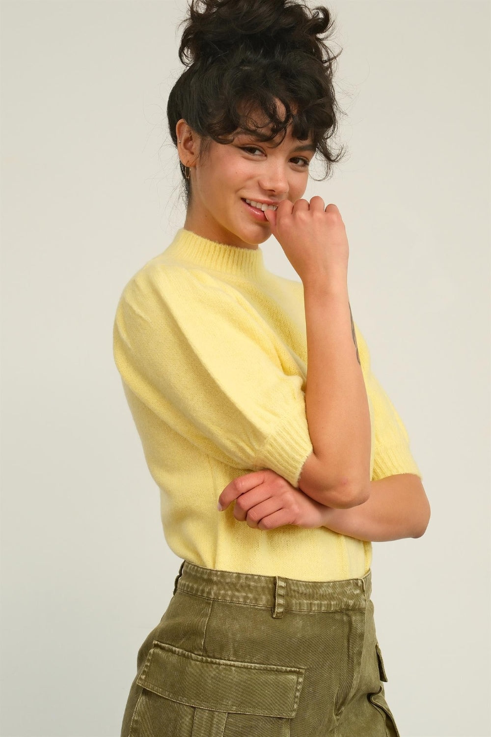 HYFVE Mock Neck Puff Sleeve Sweater Shirt Apparel Clothing Tops HYFVE Ship from USA Shirts USA Women Trendsi https://www.cyberehub.com