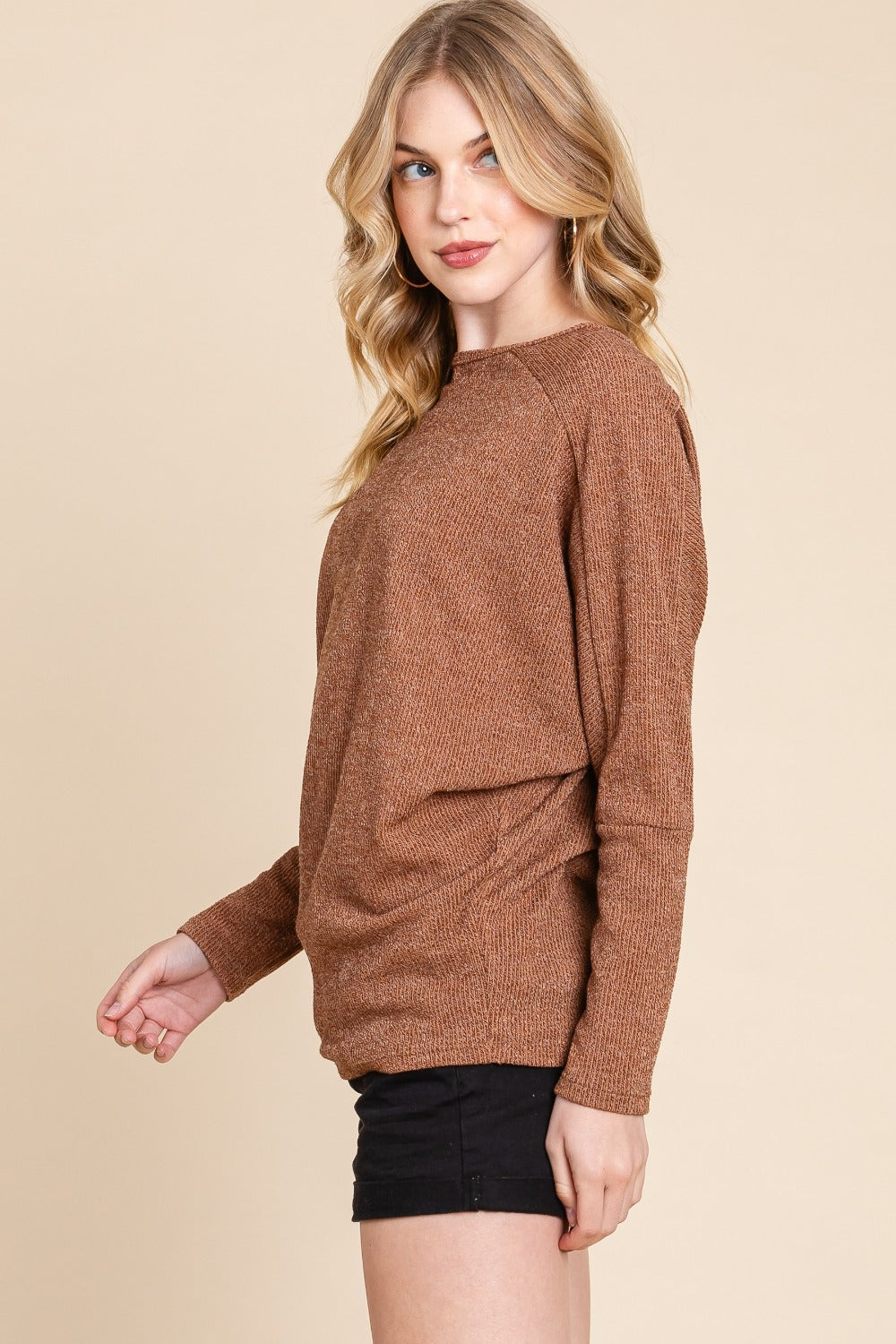 BOMBOM Drop Shoulder Long Sleeve Knit Top Shirt Apparel BOMBOM Clothing Tops Ship from USA Shirts USA Women Trendsi https://www.cyberehub.com