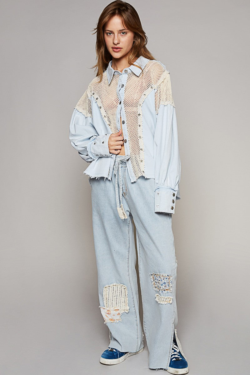 POL Crochet Contrast Button Down Star Studs Shirt Apparel/Tops POL Ship from USA TikTok Tops Trendsi USPS Walmart Walmart Apparel Trendsi https://www.cyberehub.com