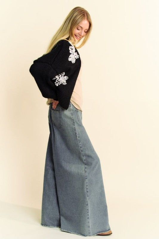 Davi & Dani Floral Applique Open Front Dropped Shoulder Cardigan Tops/Jackets/Sweaters Clothing Tops Davi & Dani Ship from USA TikTok Trendsi USPS Walmart Trendsi https://www.cyberehub.com