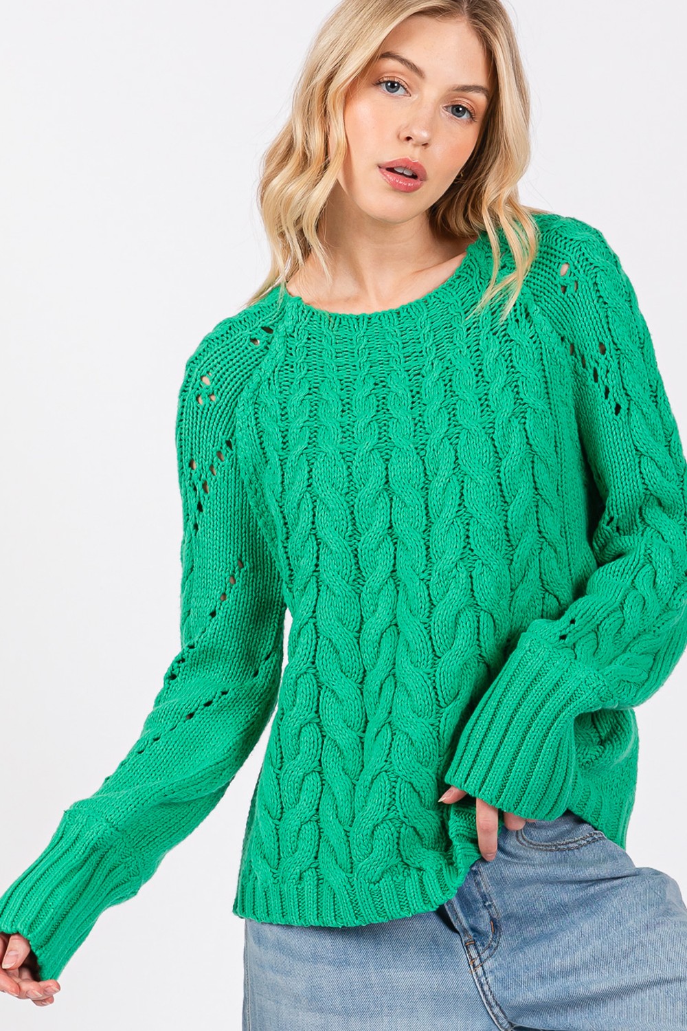 SAGE + FIG Cable-Knit Long Sleeve Sweater Shirt Apparel Clothing Tops SAGE+FIG Ship from USA Shirts USA Women Trendsi https://www.cyberehub.com
