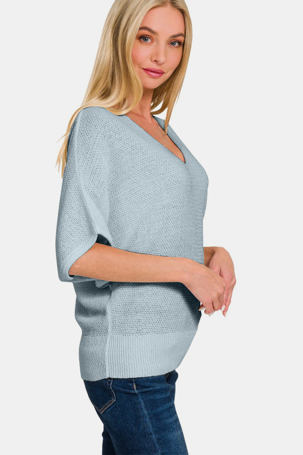Zenana V-Neck Short Sleeve Dolman Sweater Shirt Apparel Clothing Tops Ship from USA Shirts USA Women Zenana Trendsi https://www.cyberehub.com