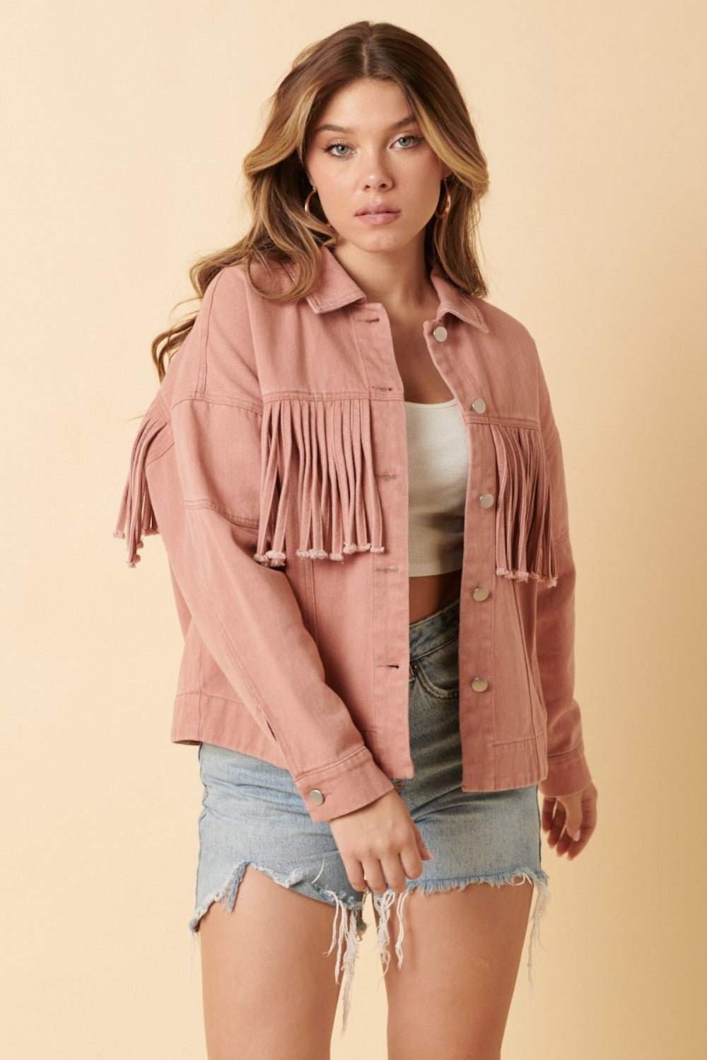 Mittoshop Fringe Detail Cotton Twill Jacket Shirt Apparel Clothing Tops Mittoshop Ship from USA Shirts USA Women Trendsi https://www.cyberehub.com