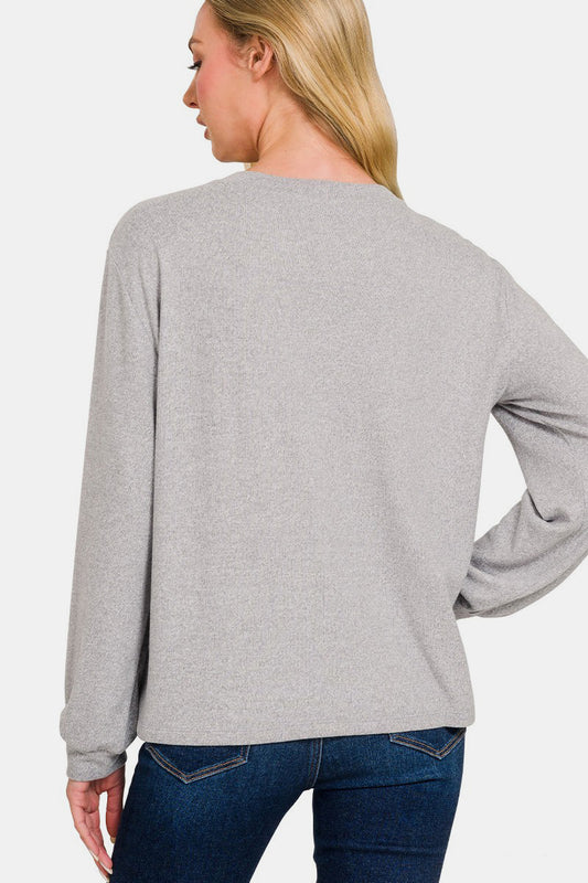 Zenana Hacci Round Neck Long Sleeve T-Shirt Apparel/Tops Ship from USA TikTok Tops Trendsi USPS Walmart Walmart Apparel Zenana Trendsi https://www.cyberehub.com