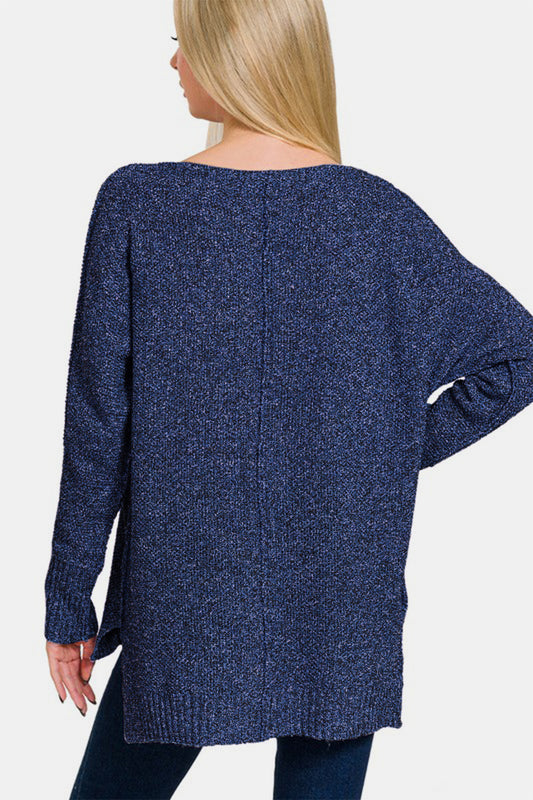 Zenana High-Low Center Seam V-Neck Sweater Apparel Apparel Ship from USA TikTok Trendsi Zenana Trendsi https://www.cyberehub.com