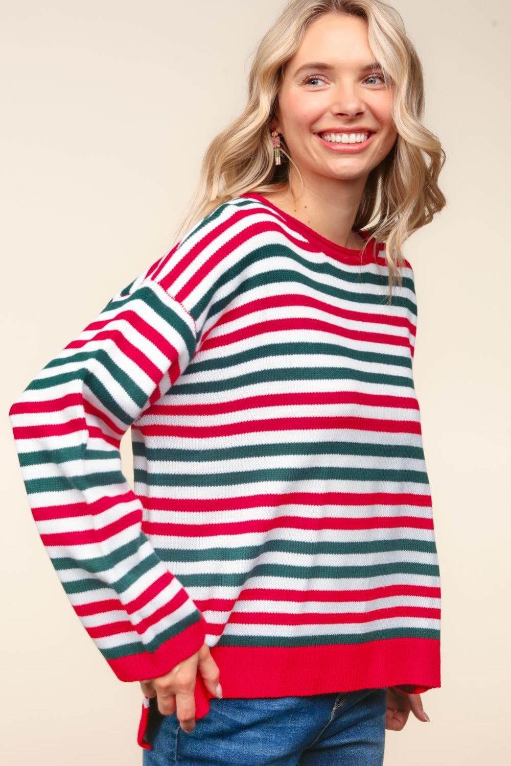 Haptics Full Size Striped Contrast Side Slit Knit Top Shirt Apparel Clothing Tops Haptics Ship from USA Shirts USA Women Trendsi https://www.cyberehub.com