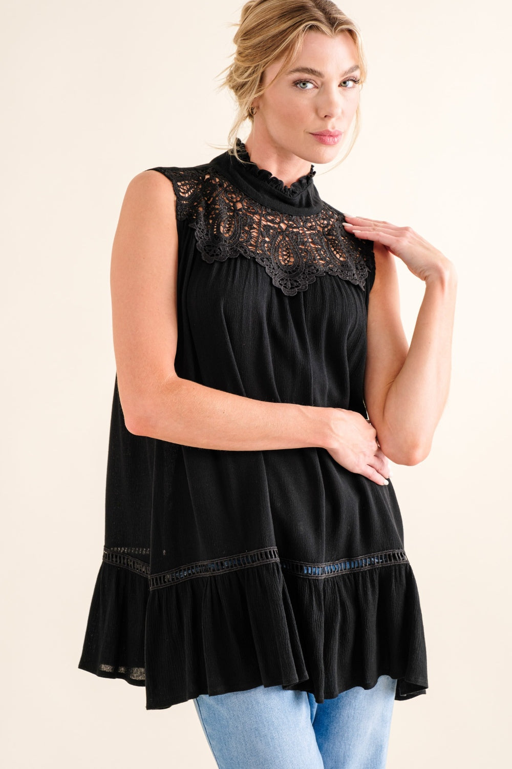 And The Why Lace Detail Sleeveless Ruffled Top Tops/Jackets/Sweaters And The Why Clothing Tops Ship from USA TikTok Trendsi USPS Walmart Trendsi https://www.cyberehub.com
