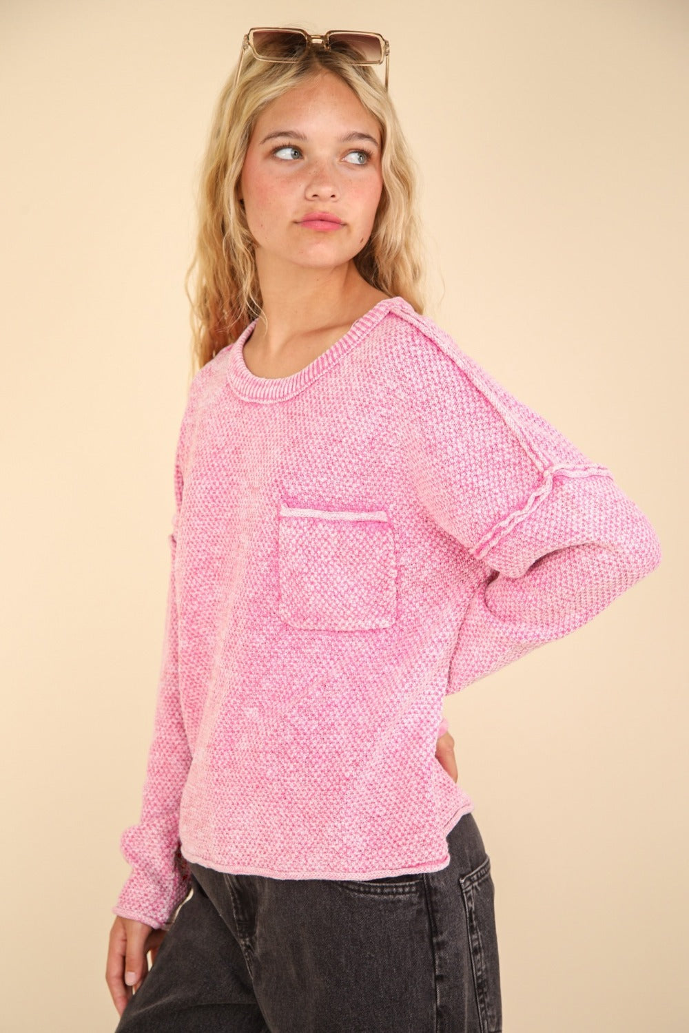 VERY J Mineral Washed Exposed Seam Sweater Shirt Apparel Clothing Tops price-change-job-active Ship from USA Shirts USA VERY J Women Trendsi https://www.cyberehub.com
