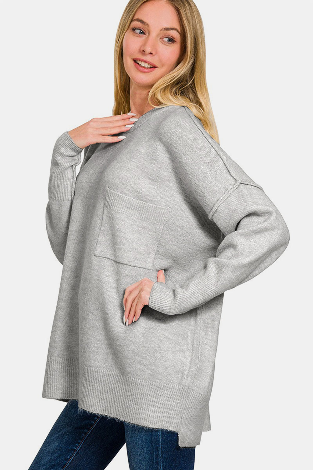 Zenana High-Low Hem Drop Shoulder Sweater Shirt Apparel Clothing Tops Ship from USA Shirts USA Women Zenana Trendsi https://www.cyberehub.com