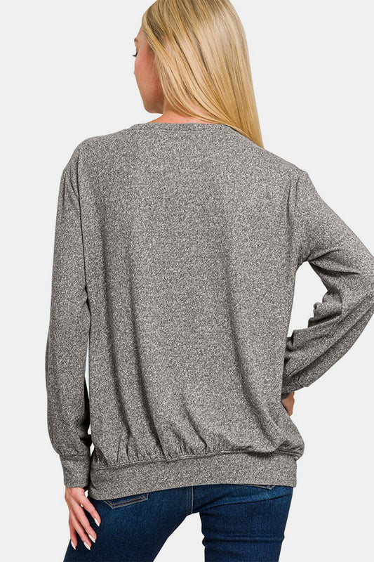 Zenana Full Size Melange Round Neck Top Apparel/Tops Ship from USA TikTok Tops Trendsi USPS Walmart Walmart Apparel Zenana Trendsi https://www.cyberehub.com