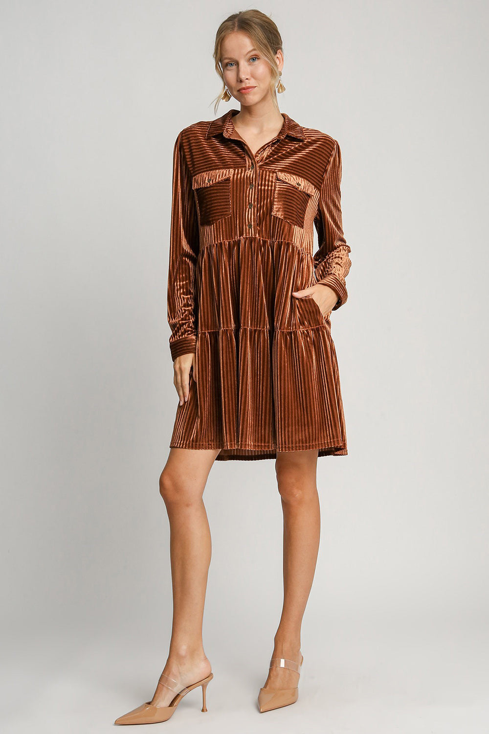 Umgee Texture Tiered Collared Long Sleeve Dress Apparel/Dress Dress Ship from USA TikTok Trendsi Umgee USA USPS Walmart Walmart Apparel Trendsi https://www.cyberehub.com