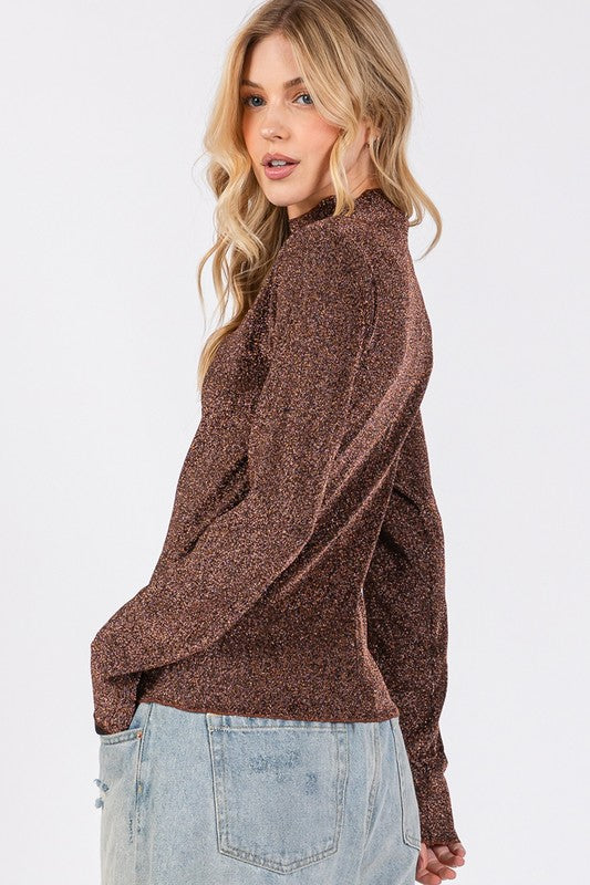 SAGE + FIG Glitter Mock Neck Lettuce Hem Long Sleeve Top Apparel Apparel SAGE+FIG Ship from USA TikTok Trendsi Trendsi https://www.cyberehub.com