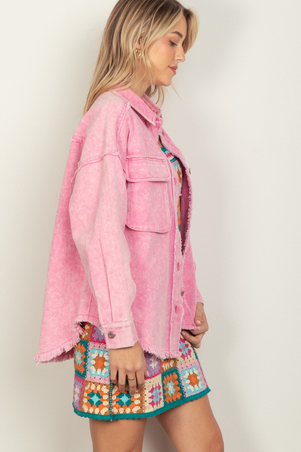 VERY J Full Size Button Up Raw Hem Long Sleeve Jacket Tops/Jackets/Sweaters Clothing Tops Ship from USA TikTok Trendsi USPS VERY J Walmart Trendsi https://www.cyberehub.com