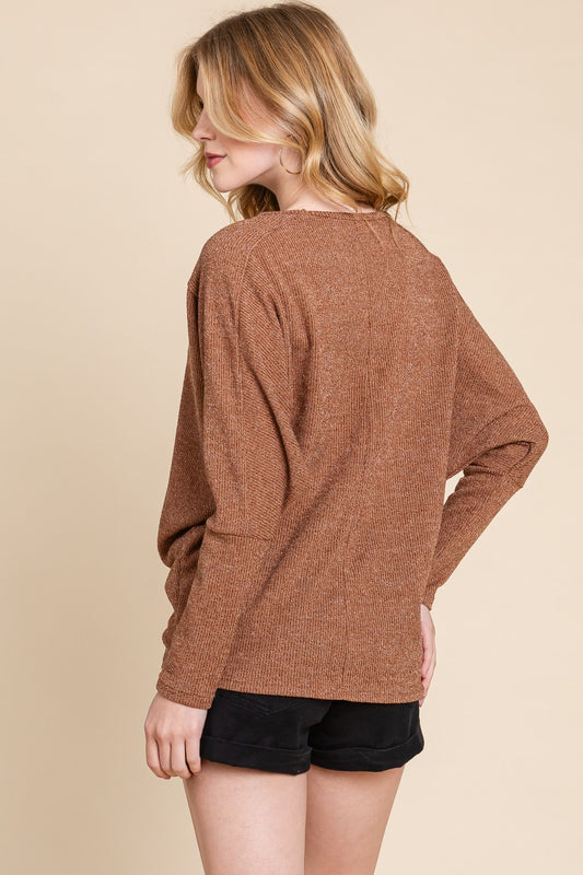 BOMBOM Drop Shoulder Long Sleeve Knit Top Shirt Apparel BOMBOM Clothing Tops Ship from USA Shirts USA Women Trendsi https://www.cyberehub.com