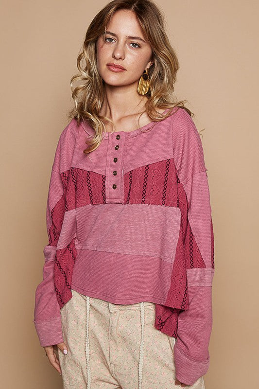 POL Half Button Color Block Drop Shoulder Knit Top Tops/Jackets/Sweaters Clothing Tops POL Ship from USA TikTok Trendsi USPS Walmart Trendsi https://www.cyberehub.com