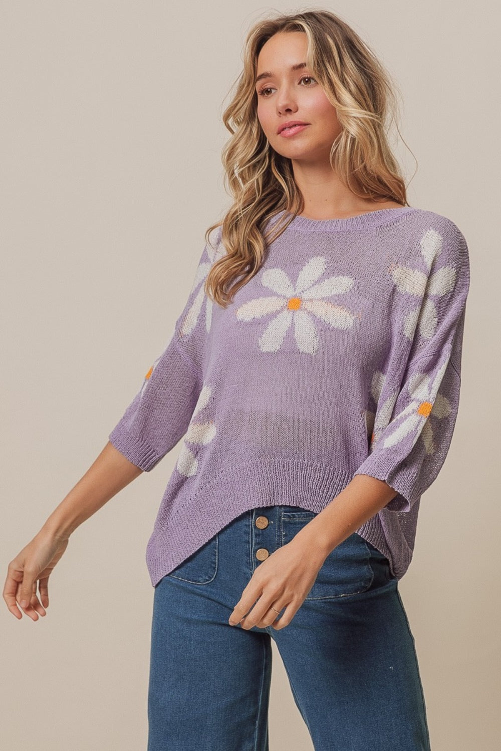 BiBi Floral Pattern Slit Sweater Shirt Apparel BiBi Clothing Tops Ship from USA Shirts USA Women Trendsi https://www.cyberehub.com