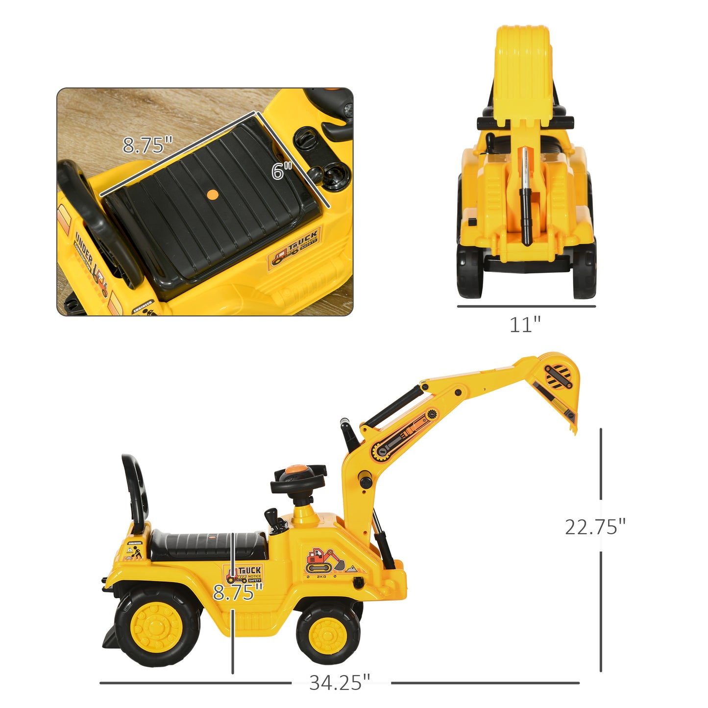 Ride On Excavator Pull Cart, Kids Digger Ride on Truck with Horn, Under Seat Storage, Sit and Scoot Pretend Play Toy Construction Car for Ages 18M+ Giga GNJ Kids Toys Giga https://www.cyberehub.com