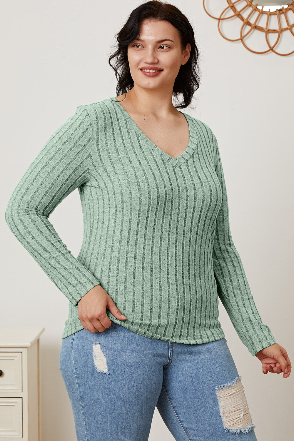 Basic Bae Full Size Ribbed V-Neck Long Sleeve T-Shirt Apparel/Tops Basic Bae Ship from USA TikTok Tops Trendsi USPS Walmart Walmart Apparel Trendsi https://www.cyberehub.com