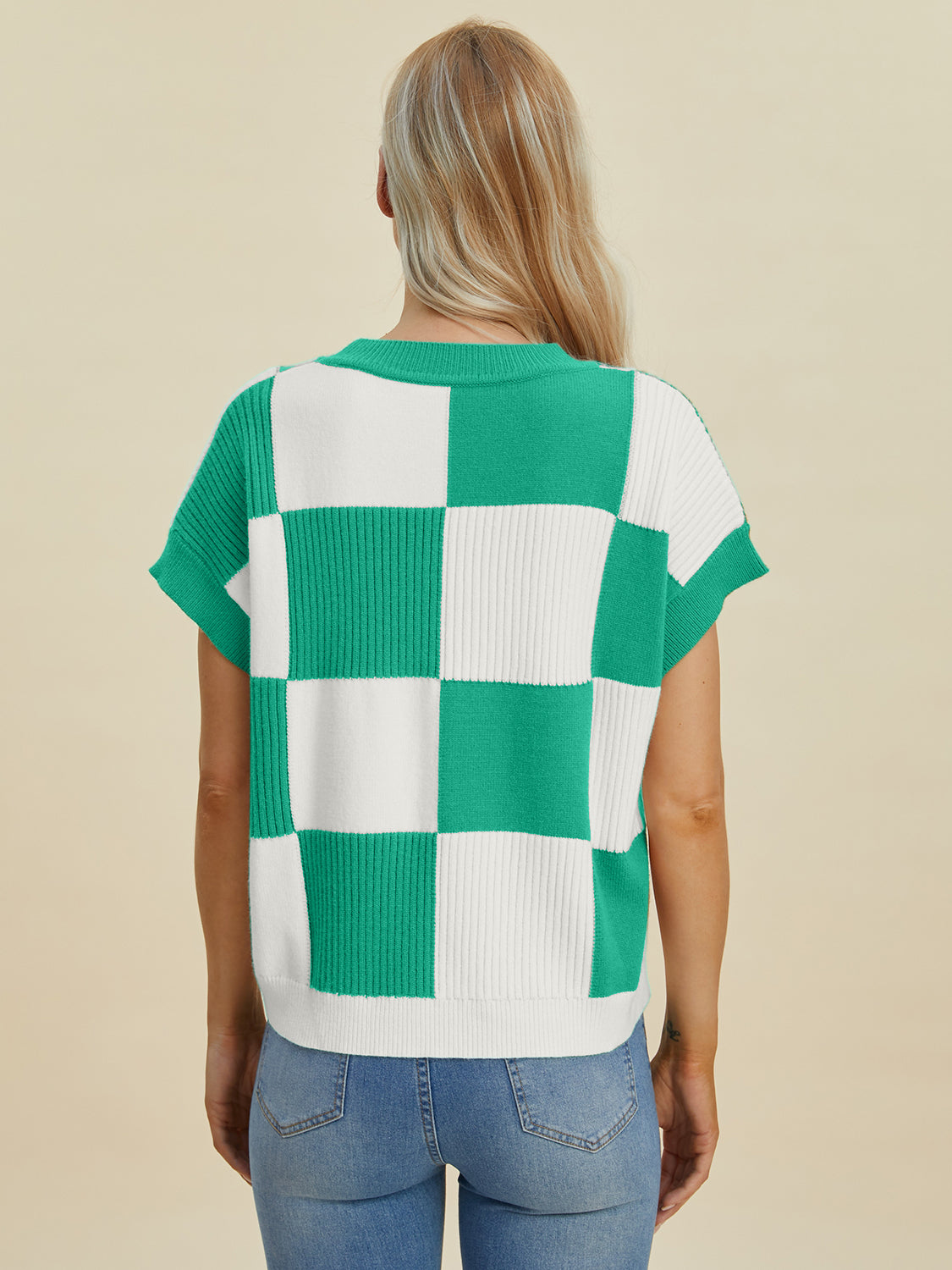 Double Take Full Size Checkered Round Neck Short Sleeve Sweater Shirt Apparel Clothing Tops Double Take Ship from USA Shirts USA Women Trendsi https://www.cyberehub.com