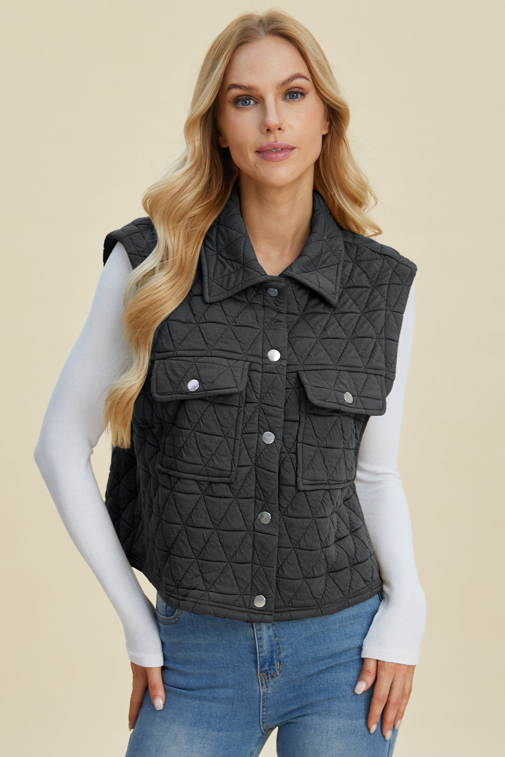 Double Take Full Size Pocketed Texture Snap Down Vest Coat Shirt Apparel Clothing Tops Double Take Ship from USA Shirts USA Women Trendsi https://www.cyberehub.com