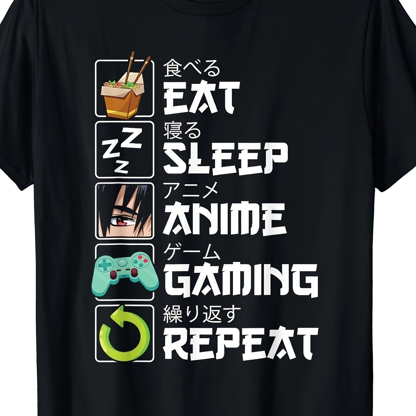 Eat, Drink, Sleep, Anime Games, Loop, Cute Otaku, Anime Comics, T-shirt Black Apparel/Shirt/Graphic Shirt SNULLO https://www.cyberehub.com