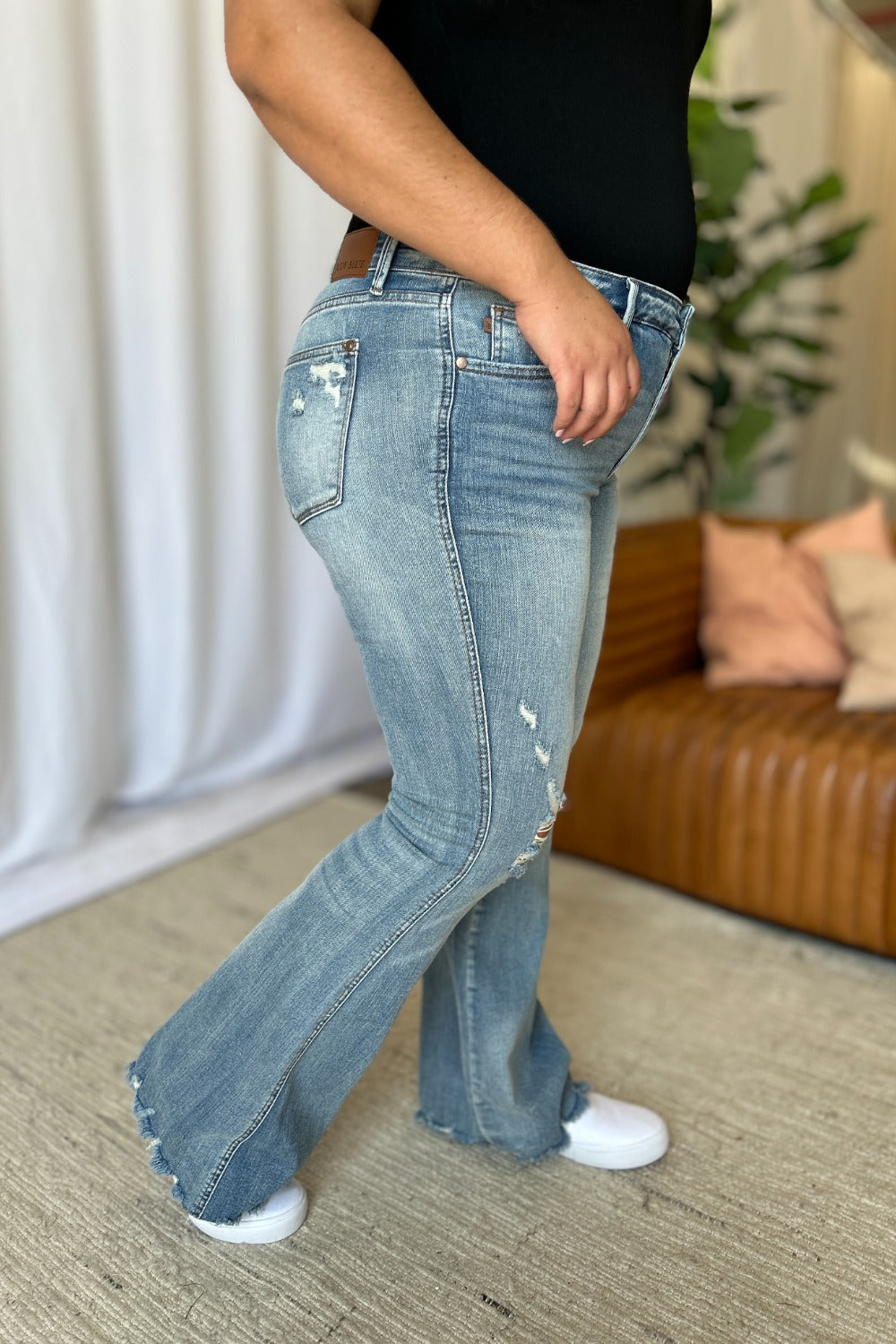 Judy Blue Full Size Medium Rise Tummy Control Destroy Flare Bottoms Bottoms Clothing Judy Blue Ship from USA Women Trendsi https://www.cyberehub.com