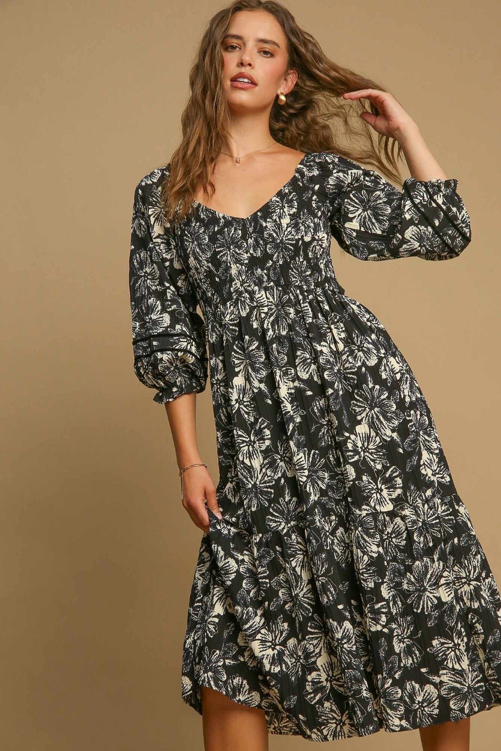 Umgee Ruffle Hem Flower Printed V-Neck Dress Apparel/Dress Dress Ship from USA TikTok Trendsi Umgee USA USPS Walmart Walmart Apparel Trendsi https://www.cyberehub.com