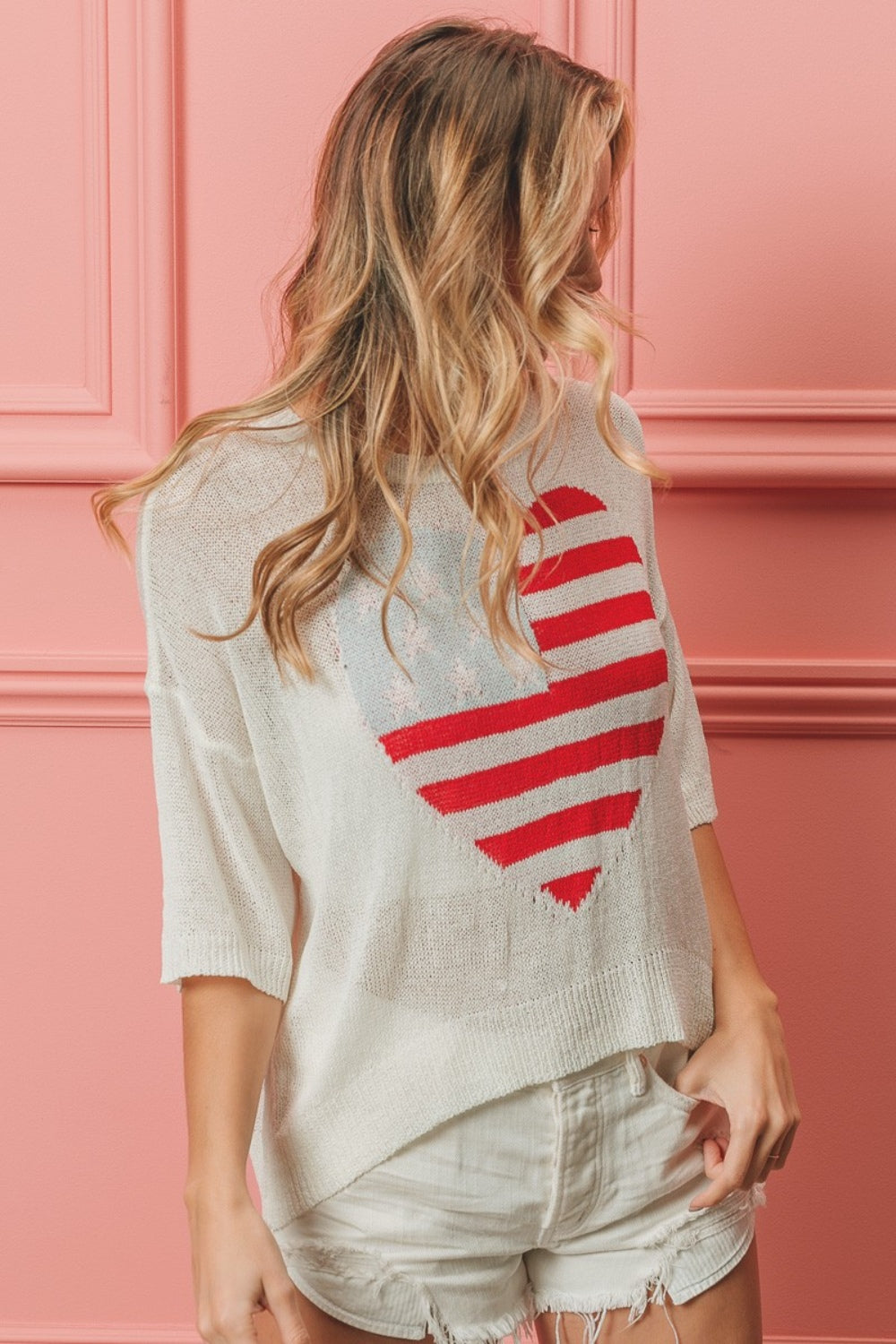 BiBi Striped Heart Contrast Knit Top Shirt Apparel BiBi Clothing Tops Ship from USA Shirts USA Women Trendsi https://www.cyberehub.com