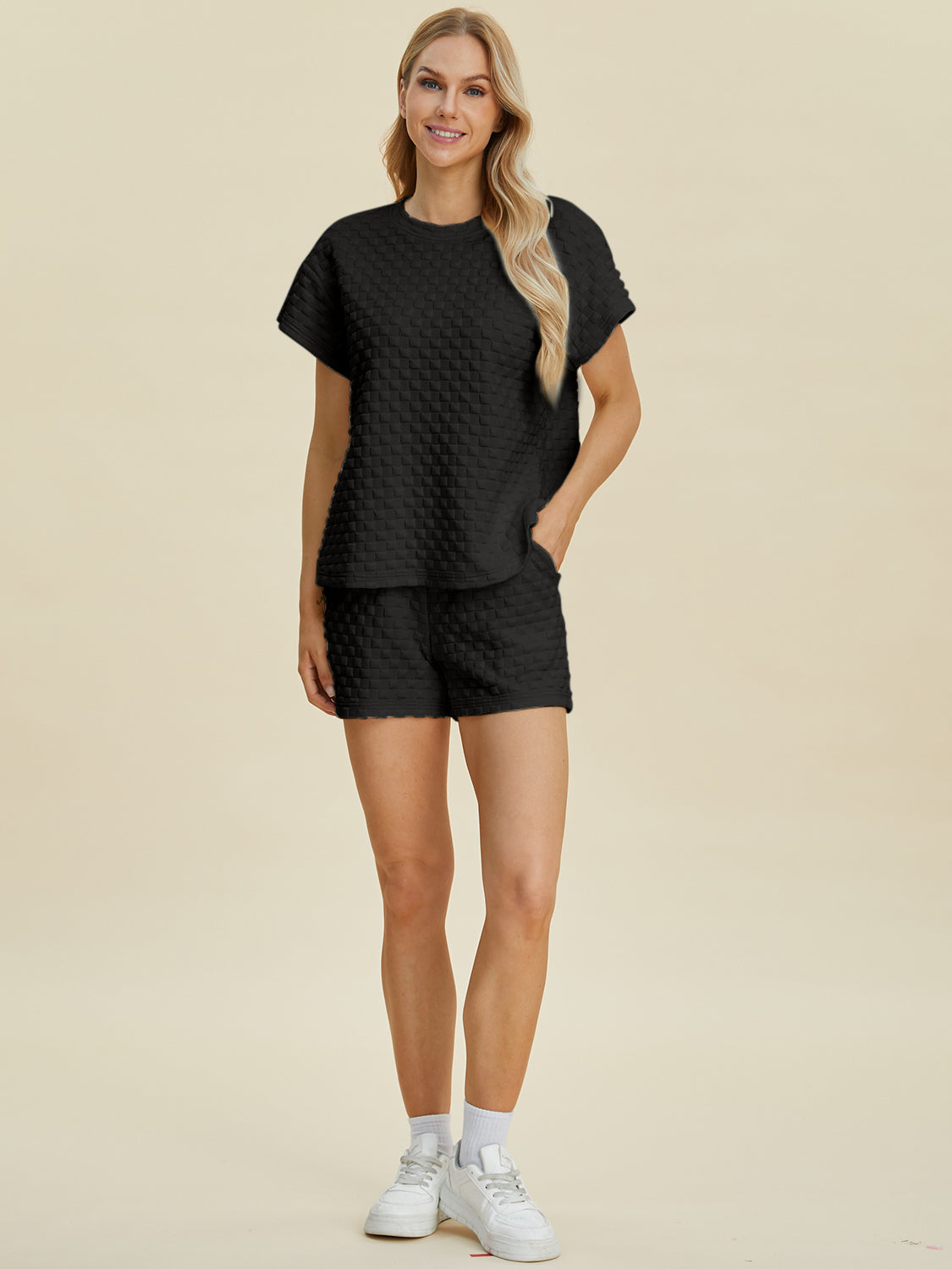 Double Take Full Size Texture T-Shirt and Shorts Set Tops/Jackets/Sweaters Clothing Tops Double Take Ship from USA TikTok Trendsi USPS Walmart Trendsi https://www.cyberehub.com