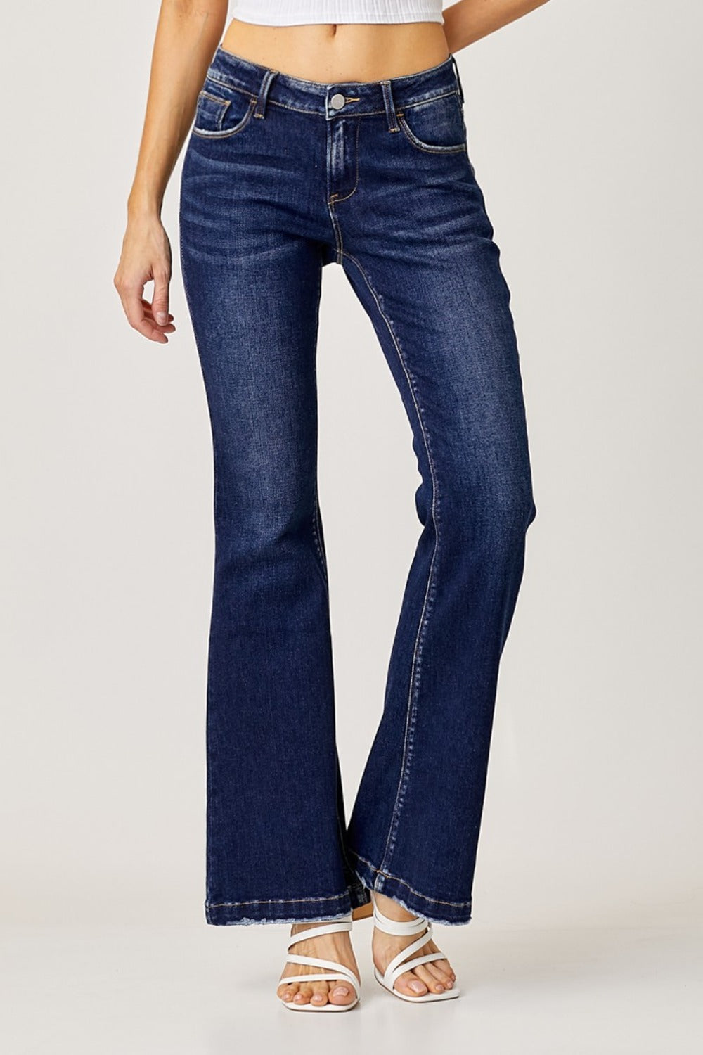 RISEN Full Size Low Rise Flare Jeans Dark Bottoms Bottoms Clothing Pants RISEN Ship from USA Women Trendsi https://www.cyberehub.com