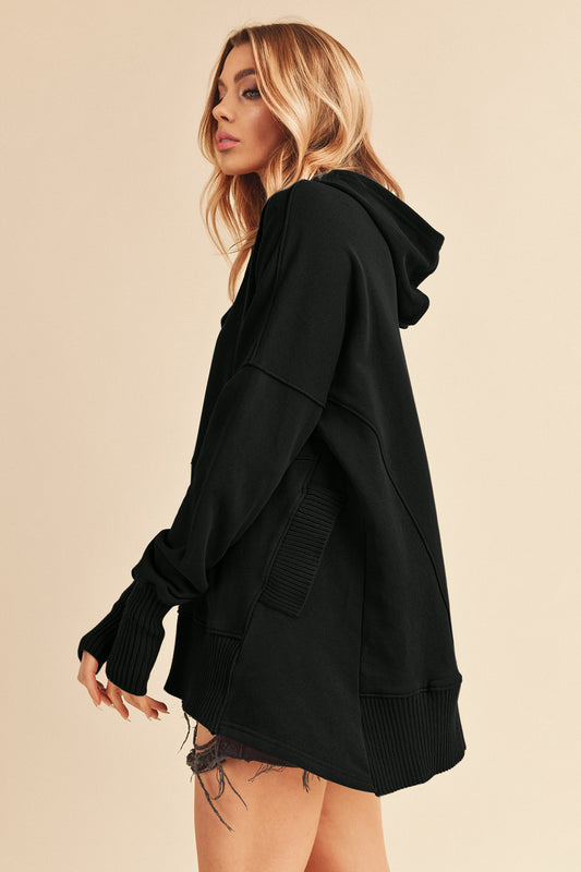 Aemi+Co Half Snap Dropped Shoulder Hoodie Apparel/Tops Aemi+Co Ship from USA TikTok Tops Trendsi USPS Walmart Walmart Apparel Trendsi https://www.cyberehub.com