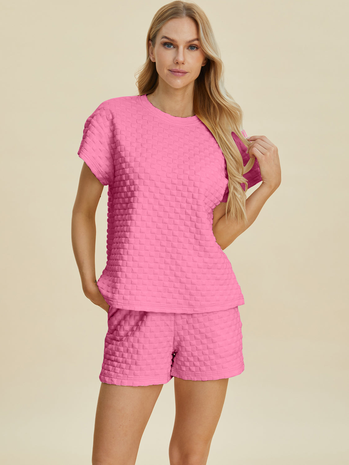 Double Take Full Size Texture T-Shirt and Shorts Set Tops/Jackets/Sweaters Clothing Tops Double Take Ship from USA TikTok Trendsi USPS Walmart Trendsi https://www.cyberehub.com