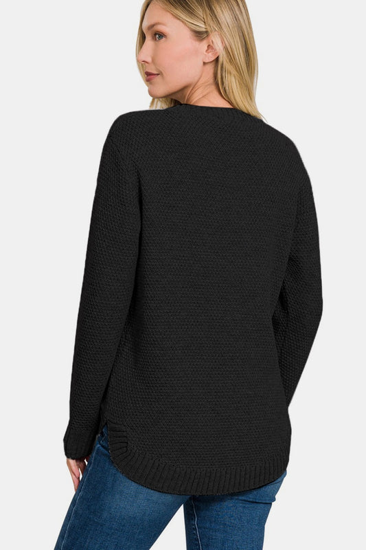 Zenana Ful Size Round Neck Long Sleeve Curved Hem Sweater Shirt Apparel Clothing Tops price-change-job-active Ship from USA Shirts USA Women Zenana Trendsi https://www.cyberehub.com