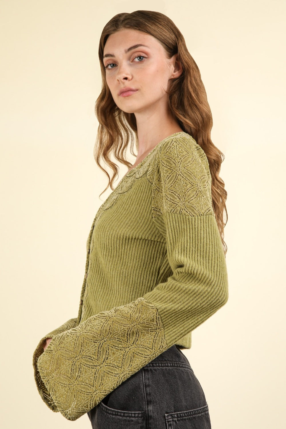 VERY J V-Neck Lace Detail Button Down Crop Ribbed Knit Top Shirt Apparel Clothing Tops Ship from USA Shirts USA VERY J Women Trendsi https://www.cyberehub.com