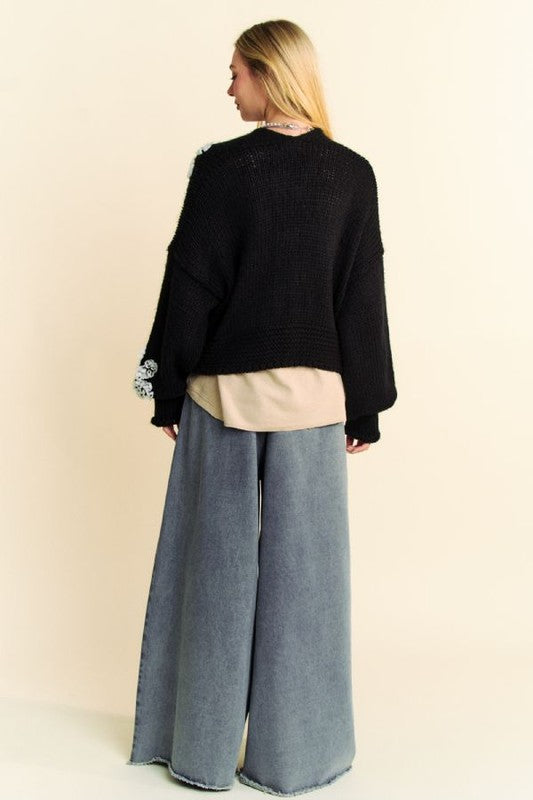 Davi & Dani Floral Applique Open Front Dropped Shoulder Cardigan Tops/Jackets/Sweaters Clothing Tops Davi & Dani Ship from USA TikTok Trendsi USPS Walmart Trendsi https://www.cyberehub.com