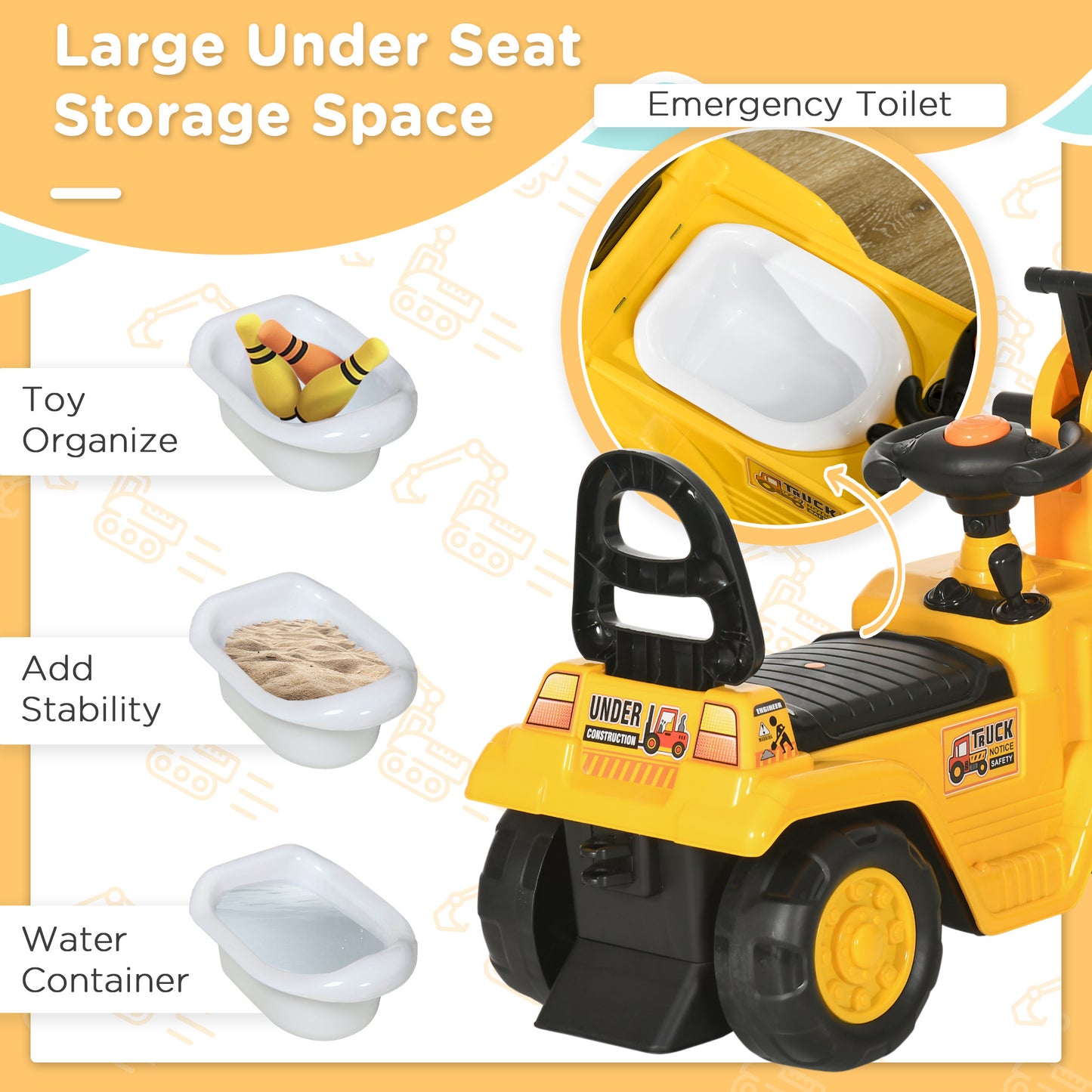 Ride On Excavator Pull Cart, Kids Digger Ride on Truck with Horn, Under Seat Storage, Sit and Scoot Pretend Play Toy Construction Car for Ages 18M+ Giga GNJ Kids Toys Giga https://www.cyberehub.com