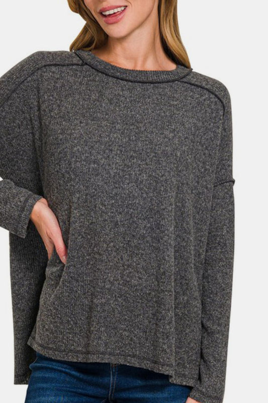 Zenana Full Size Exposed Seam Brushed Round Neck Sweater Tops/Jackets/Sweaters Clothing Tops Ship from USA TikTok Trendsi USPS Walmart Zenana Trendsi https://www.cyberehub.com